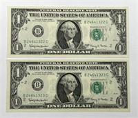 1963 A $1 FRN NY Consecutive Pair Crisp UNC CU