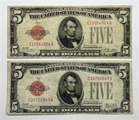 1928 & 1928-A  $5 US Note Red Seal Pair