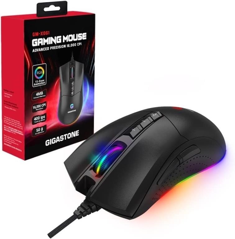 Gigastone Gaming Mouse - 16 000 DPI  RGB Backlight