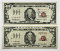 1966 & 1966-A $100 US Note Pair Both AA Block