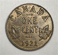 CANADA: 1921 Small Cent About Uncirculated AU