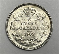 CANADA: 1902 Silver 5 Cent Brilliant Uncirculated