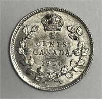 CANADA: 1904 Silver 5 Cent About Uncirculated AU