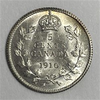 CANADA: 1910 Silver 5 Cent Brilliant Uncirculated