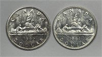 CANADA: 1960 & 1961 Silver Dollar $1 Pair BU