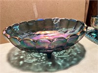 Blue Carnival Indiana Glass Grape Console Bowl