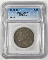 LIBERIA: 1906-H Silver 50 Cents Very Fine ICG VF25