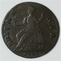 1773 BRITANNIA COIUNTERFEIT HALF PENNY  XF-AU