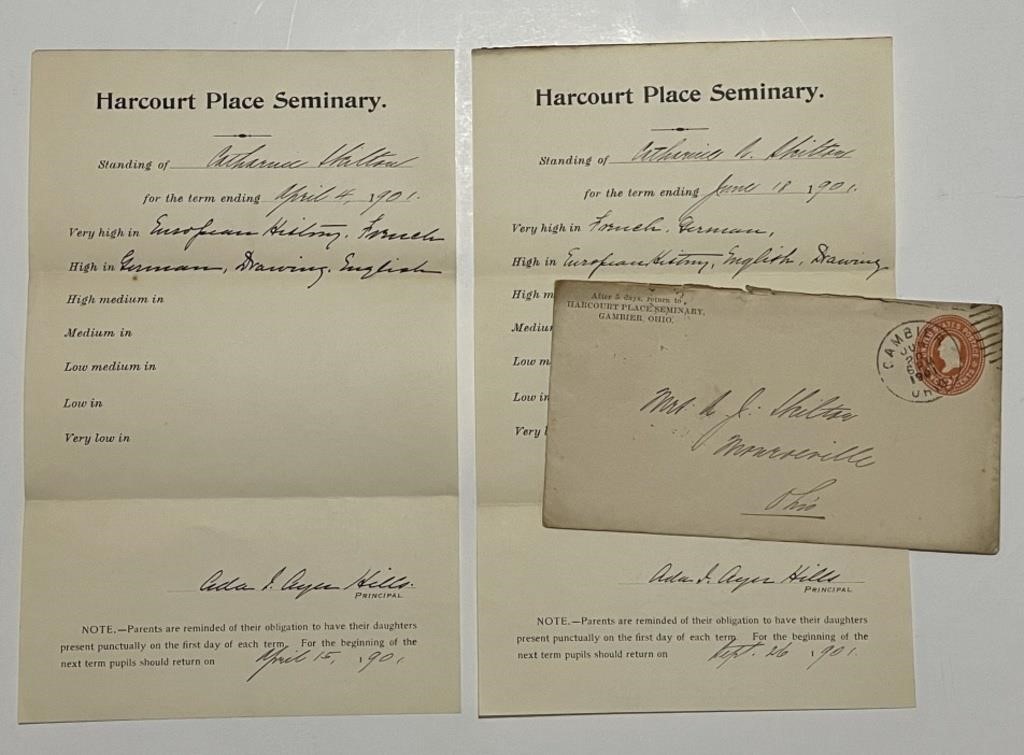 1901 School Grade Report Cards From Seminary