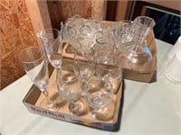 2 Trays Misc Clear Glassware
