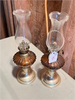 Pair of Amber Mini Oil Lamps
