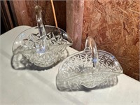 2 Crystal Baskets-One Has Cracked Handle