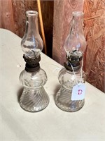 Pr Mini Oil Lamps-One w/Cracked Chimney