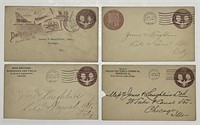 US: 4 Covers Dated 1884 w/ Sc#U349 2c Red