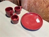 Bybee Pottery 4pc Red Lunch Plate, 2 Mugs, Tumbler
