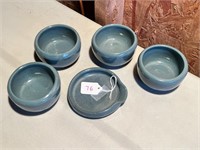 Bybee Pottery 5pc Teal Spouted Coaster, 4 3" Bowls