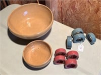Bybee Pottery-4 Teal & 4 Mauve Napkin Rings, More