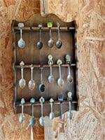 Souvenir Spoon Rack & 16 Spoons