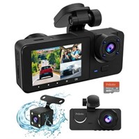 1080P 3-Channel Dash Cam: Super Night Vision  32GB