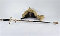 Vintage Masonic Plumed Dress Hat, Ornate Sword