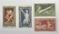 FRANCE: 1924 Olympic Set Stamps Lot of 4 Mint