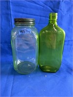 2pc Vintage Green Bottles