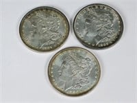 3 Morgan Silver Dollars: 1886, 1884 O,1885