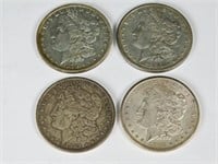 4 Morgan Silver Dollars 1879O, 1883, 1884, 1897S