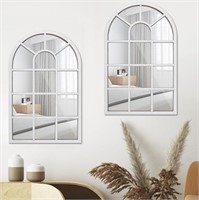 2Pcs Arched Window Mirror  Rustic Wall Decor  Whit