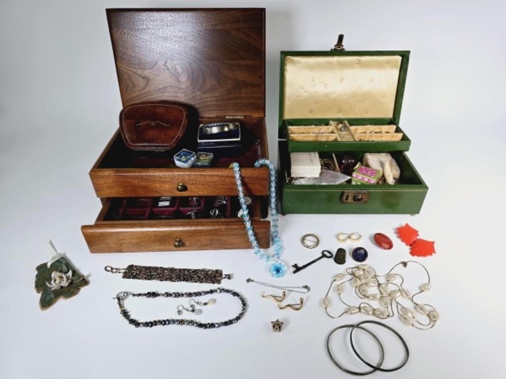 2 Vintage Jewelry Boxes, Vintage Pins & Jewelry