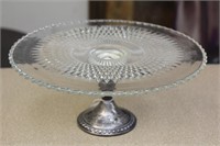 Sterling Foot and Press Glass Cake Plate