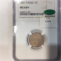 1857 FLYING EAGLE 1C NGC MS64+ CAC