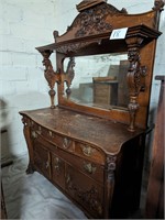 Antique Two Piece Ornate Dresser w/Mirror
