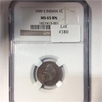 1909-S INDIAN 1C NGC MS65 BN GORGEOUS COLOR