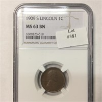 1909-S LINCOLN 1C NGC MS63 BN