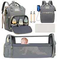 A  Diaper Bag Backpack with Foldable Crib  USB Por