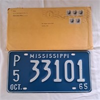 NEVER USED 1965 Mississippi License Plate