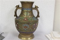 A Japanese Enamel Brass or Bronze Urn