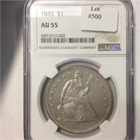 1843 $1 NGC AU55
