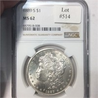 1889-S M$1 NGC MS62