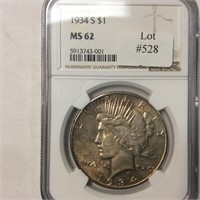 1934-S $1 NGC MS62 GREAT LUSTER ! PQ