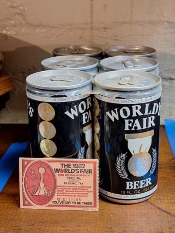 Worlds Fair Beer 6 Pack & 1982 World's Fair Ticket