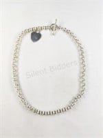 Silver Chain Link Necklace with Heart Pendant