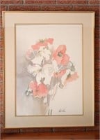 Pat Lee Signed Watercolor Floral Poppies