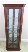 Corner Mahogany Mirror & Glass Shelf Cabinet
