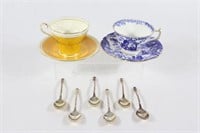 Bone China Tea Cups w SIlver Plate Tea Spoons