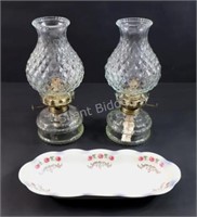 Pressed Glass Lanterns w China Tray