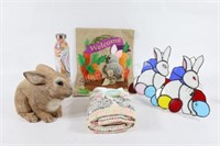 Bunny Stain Glass, Towels, Cold Cast Figurine