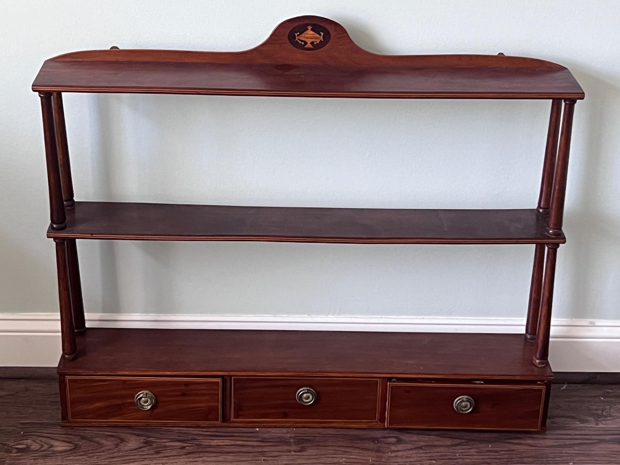 EDWARDIAN STYLE INLAID WALL HANGING BOOKCASE shelf