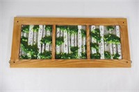 Painted Glass in Wood Frame Wall Hanging